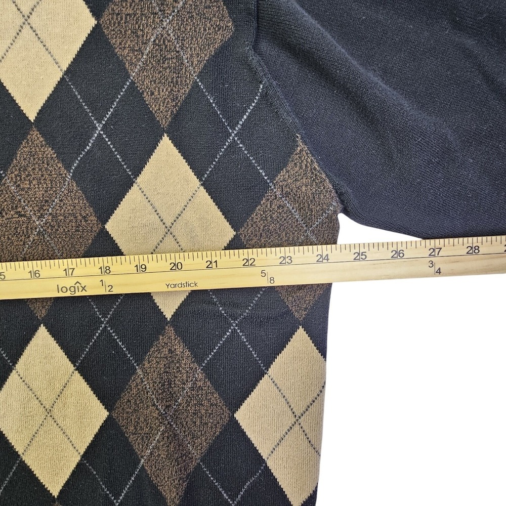 Dockers Mens XL Argyle Crewneck Sweater Black Tan Brown 100% Cotton Pullover - Picture 4 of 9